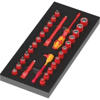 Wera 9727 Schaumstoffeinlage 8007 A VDE Zyklop VDE Knarre Set 1, 1/4", Steckschlüssel (schwarz/rot, 30-teilig, für Tool Rebel Werkstattwagen)