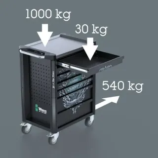 Wera 9706 Tool Rebel Werkstattwagen Stainless 2, mit Bestückung, Werkzeugwagen (schwarz/silber, 191-teilig, im exklusiven Tool Rebel Design)