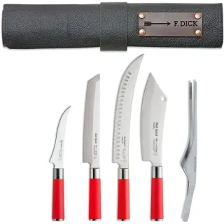 DICK Leder-Rolltasche "Red Spirit", 5-teilig, Besteck (schwarz/rot)