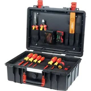Wiha Werkzeugkoffer Basic Set L electric , Werkzeug-Set (rot/gelb, 46-teilig, mit Koffer)