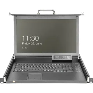 Digitus Modulare HD LCD KVM Konsole mit 17" TFT 16 Port VGA, KVM-Switch (schwarz, deutsches Tastaturlayout, 16 Port VGA KVM-Switch, Touchpad)