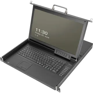 Digitus Modulare HD LCD KVM Konsole mit 17" TFT 8 Port VGA, KVM-Switch (schwarz, deutsches Tastaturlayout, 8 Port VGA KVM-Switch, Touchpad)