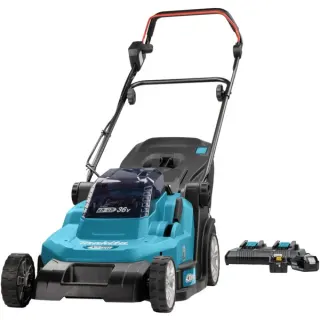 Makita Akku-Rasenmäher DLM432PT2, 36Volt (2x18Volt) (blau/schwarz, 2x Li-Ion Akku 5,0Ah)