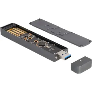 DeLOCK Externes Gehäuse M.2 NVMe PCle SSD, SATA SSD, Laufwerksgehäuse (grau, mit USB Typ A-Stecker)