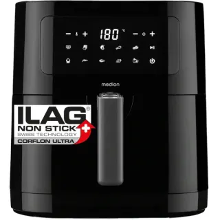 Medion Heißluftfritteuse Life MD 11740 E40 XL (schwarz, 2.150 Watt, Korb 5,2 Liter)