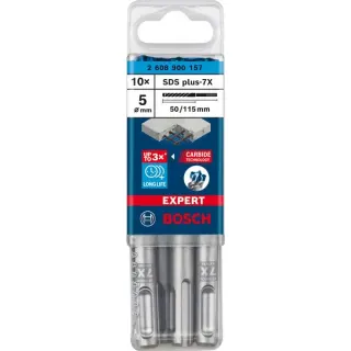 Bosch Professional EXPERT Hammerbohrer SDS-plus-7X, Ø 5mm, 10 Stück (Arbeitslänge 50mm)