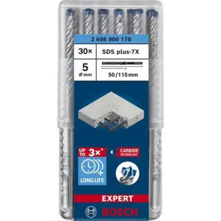 Bosch Professional EXPERT Hammerbohrer SDS-plus-7X, Ø 5mm, 30 Stück (Arbeitslänge 50mm)