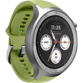 Motorola moto watch, Smartwatch (silber, mit silbernem Edelstahl-Armband und grünem Silikon-Armband)