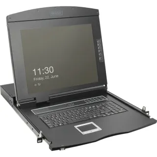 Digitus Modulare HD LCD KVM Konsole mit 19" TFT 1 Port VGA, KVM-Switch (schwarz, deutsches Tastaturlayout, 1 Port VGA KVM-Anschluss, Touchpad)
