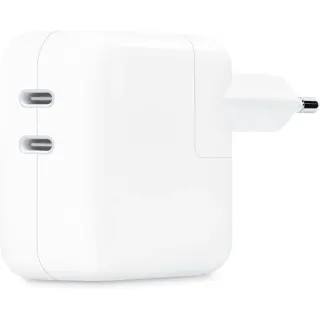 Apple Dual USB-C Power Adapter MW2K3ZM/A, 35 Watt, Ladegerät (weiß, 2x USB-C, ohne Kabel)