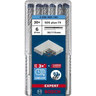 Bosch Professional EXPERT Hammerbohrer SDS-plus-7X, Ø 6mm, 30 Stück (Arbeitslänge 50mm)