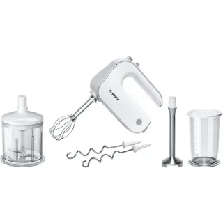 Bosch Home Handmixer-Set Styline MFQ4080 (weiß/silber, 500 Watt, mit Zerkleinerer und Edelstahlmixfuß)