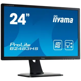 iiyama ProLite B2483HS-B1 Generalüberholt, LED-Monitor (61 cm (24 Zoll), schwarz, FullHD, TN, VGA, HDMI, DVI-D, Lautsprecher, Pivot)