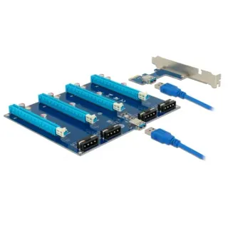 DeLOCK Riser Karte PCI Express x1 > 4 x PCIe x16, Riser Card (mit 60 cm USB Kabel)