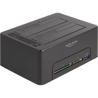 DeLOCK Dual Dockingstation für 2 x SATA HDD / SSD (schwarz, mit Klon Funktion, Card Reader, USB-A)