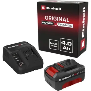 EINHELL Power-X-Change Starter-Kit A1, 18Volt 4Ah, Set (schwarz/rot, Akku + Ladegerät)