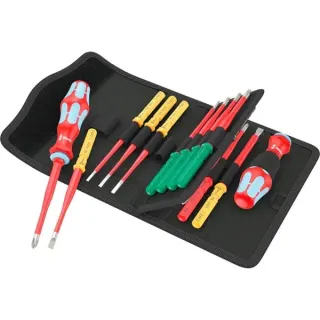 Wera Kraftform Kompakt VDE Stainless 17 extra slim 1 Tool Finder, 17-teilig, Schraubendreher (rot/blau, inkl. 2 Steckgriffe, VDE-Wechselklingen)