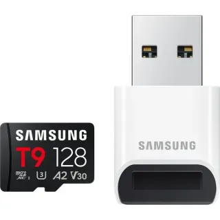 Samsung T9 microSDXC 128 GB, Speicherkarte (schwarz, mit USB-Kartenleser)