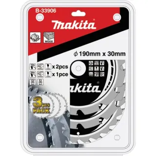 Makita Kreissägeblatt-Satz MAKFORCE B-33906, Ø 190mm, 12Z / 24Z (3-teilig, Bohrung 30mm)