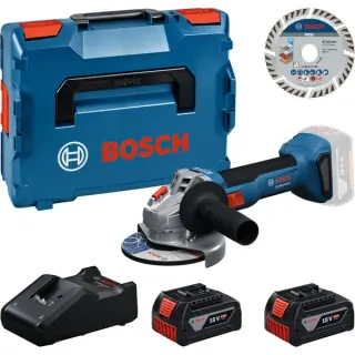 Bosch Professional Werkzeug-Set Akku Winkelschleifer mit 2 Akkus 4.0 Amperestunden und Trennscheibe 125 mm in L-BOXX