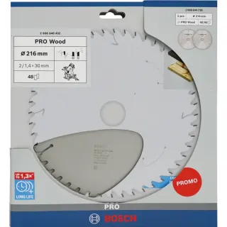 Bosch Professional PRO Wood Kreissägeblatt 216 mm (2 Stück, Promo-Pack)