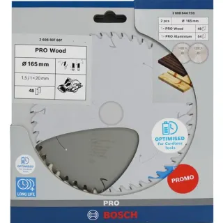 Bosch Professional PRO Holz-/Alu-Cordless-Kreissägeblatt 165mm, Twin Pack (2 Stück, Promo-Pack)