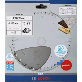 Bosch Professional PRO Wood Cordless Kreissägeblatt 165 mm (3 Stück, Promo-Pack)
