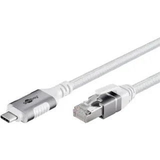 goobay Ethernet-Kabel USB-C 3.2 Gen2 Stecker > RJ-45 Stecker, LAN-Adapter (weiß, 3 Meter, geflochtener Textilmantel)