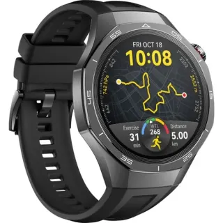 Huawei Watch GT5 PRO 46mm (Vili-B29F), Smartwatch (grau, Gehäuse aus Titan und Keramik, schwarzes Fluorelastomerarmband)