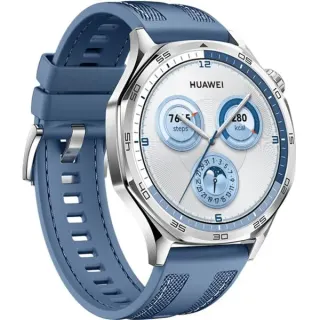 Huawei Watch GT5 46mm (Vili-B19W), Smartwatch (silber, blaues, gewebtes Armband)