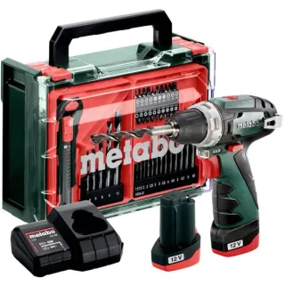 Metabo PowerMaxx BS Basic Set (600080710) Akku-Bohrschrauber, 12 Volt (grün/schwarz, 2x Li-Ionen Akku 2,0Ah, in Koffer + 41-teiliges Zubehör)