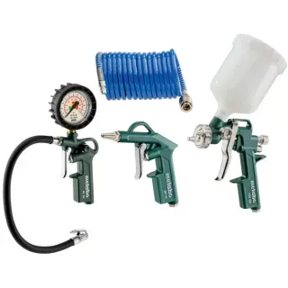 Metabo LPZ 4 Set (601585000) Druckluft-Werkzeugset, Ausblas-Werkzeug (inkl. Blaspistole, Reifenfüllmessgerät, Farbspritzpistole)