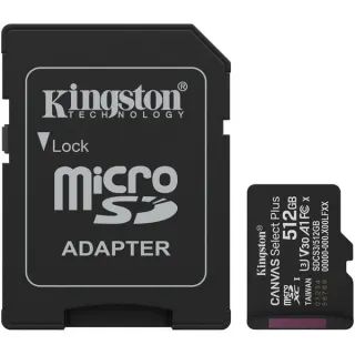 Kingston Canvas Select Plus 512 GB MicroSDXC, Speicherkarte (schwarz, UHS-I U3, Class 10, V30)