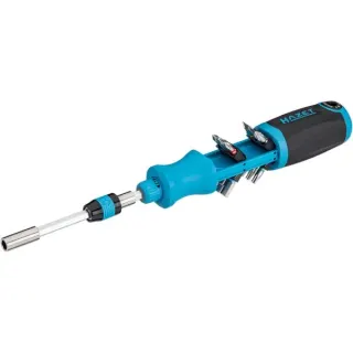 Hazet Bit Ratschen-Schraubendreher 811R-3, Bit-Satz (blau/schwarz, mit integriertem Magazin)