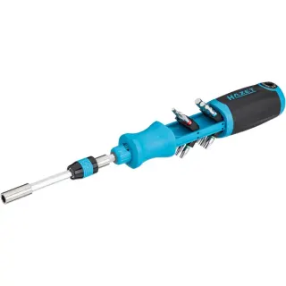 Hazet Bit Ratschen-Schraubendreher 811R-4, Bit-Satz (blau/schwarz, mit integriertem Magazin)
