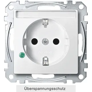 Merten Schutzkontakt-Steckdose mit Überspannungsschutz und Beschriftungsfeld, Typ MEG2305-0419 (weiß (matt), Retail)