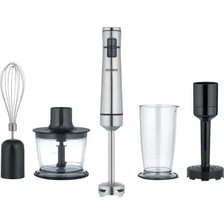 Severin Kabelloser Stabmixer SM 3775 Premium-Set (edelstahl (gebürstet)/schwarz, Li-Ion Akku, 2.000 mAh, mit Zerkleinerer, Kartoffelstampfer, Schneebesen)