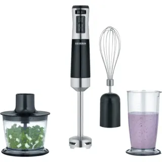 Severin Stabmixer SM 3772 (schwarz/edelstahl, 600 Watt, mit Zerkleinerer und Schneebesen)