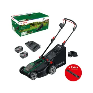 Bosch Heimwerken & Garten Akku-Rasenmäher Rotak18V2-43, 36 Volt (2x18V)+Messer+Mulch-Plug (grün/schwarz, 2x Li-Ionen Akku 4,0Ah, POWER FOR ALL ALLIANCE)