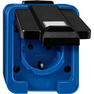 Merten Schutzkontakt-Steckdose mit Informationsfeld und herausnehmbarem Sockel, 16 Ampere, 250 Volt (blau (glänzend), Retail)