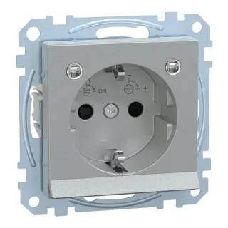 Merten Schutzkontakt-Steckdose mit Lichtauslösung und LED-Beleuchtung, Typ MEG2304-0460 (aluminium, Retail)
