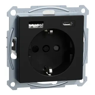Merten Steckdose mit Schutzkontakt und USB Ladegerät Typ MEG2367-0403, System M (schwarz (matt), Retail)