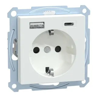 Merten Schutzkontakt Steckdose mit USB Ladegerät, Unterputz, 16 Ampere, 250 Volt, Typ F (weiß (glänzend), Retail)