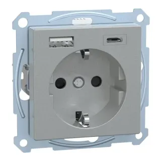 Merten Schutzkontakt Steckdose mit USB Ladegerät, Typ MEG2367-0460, Unterputz, 16 Ampere, 250 Volt (aluminium, Retail)