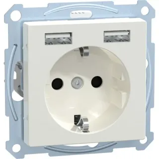 Merten Schutzkontakt-Steckdose mit USB-Ladegerät, Unterputz, 16 Ampere, 250 Volt, System M (weiß (glänzend), Retail)