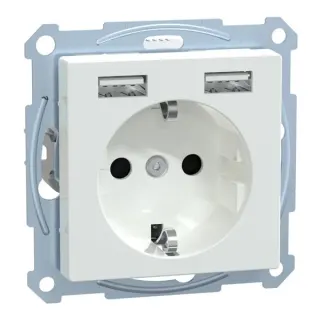 Merten Schutzkontakt-Steckdose mit USB-Ladegerät, 16 Ampere, 250 Volt, Unterputz, System M (weiß (glänzend), Retail)