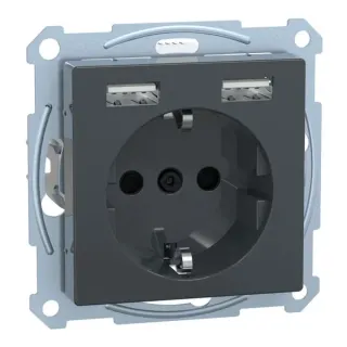 Merten Schutzkontakt Steckdose mit USB Ladegerät, Unterputz, 16 Ampere, 250 Volt, MEG2366-0414 (anthrazit, Retail)