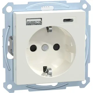 Merten Schutzkontakt-Steckdose Typ F mit USB Ladegerät und Schraubbefestigung MEG2367-0319 (weiß (glänzend), Retail)