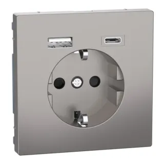 Merten Schutzkontakt Steckdose mit USB Ladegerät, Typ MEG2367-6050, Unterputz, 16 Ampere, 250 Volt (nickel, Retail)