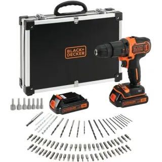 BLACK+DECKER Akku-Schlagbohrschrauber BDCHD18BAFC, 18Volt (schwarz/orange, 2x Li-Ionen Akku 1,5Ah, 80-tlg. Zubehör-Set, im Koffer)